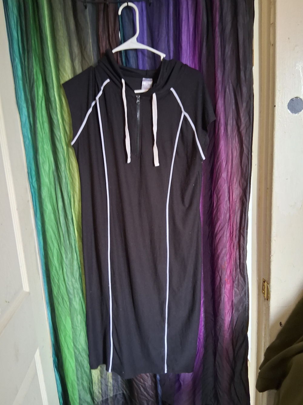 Justice Black Swim Coverup with White Piping and Drawstring